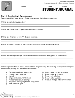 Ecological Succession Worksheet