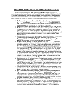 Personal Best Fitness Membership Agreement