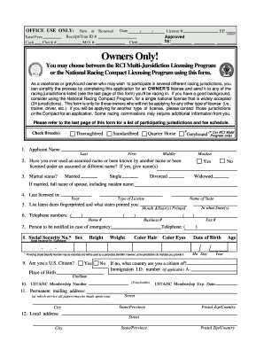 Racing Owner License Application