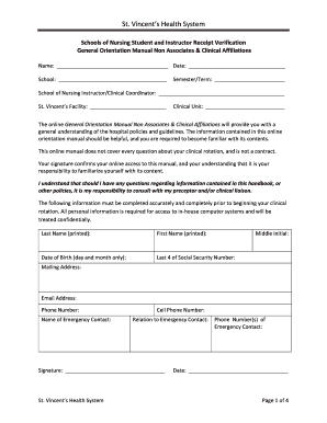 St. Vincent's Health System Nursing Orientation Form