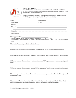 Youth Art Month Activity Report Form