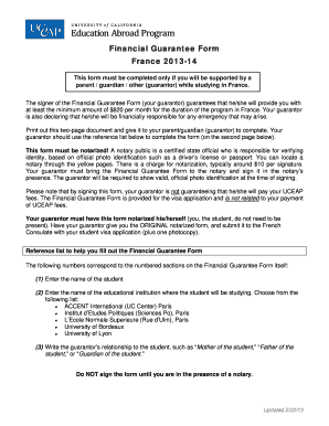 Financial Guarantee Form for France