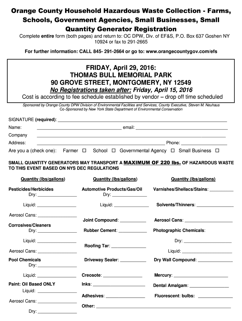 Fillable Online Orange County Household Hazardous Waste Collection Fax