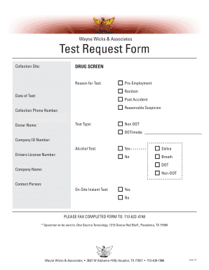 Wayne Wicks Drug Screen Test Request Form