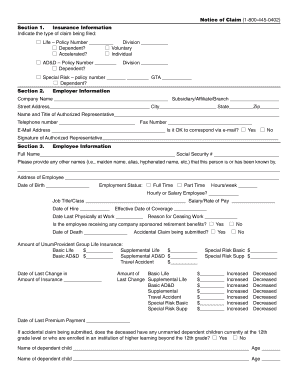 UnumProvident Life Accidental Death Claim Form