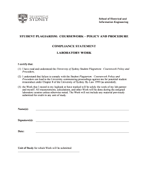 Student Plagiarism Coursework Policy Compliance Form