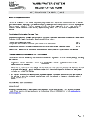 Warm Water System Registration Form
