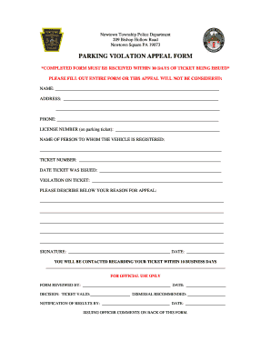 Parking Violation Appeal Form