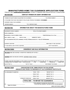 Manufactured Home Tax Clearance Application