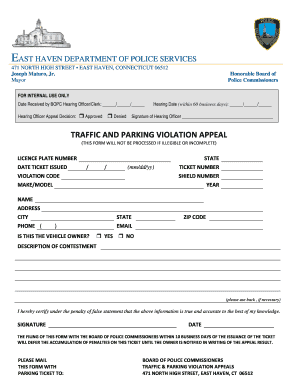Traffic and Parking Violation Appeal Form