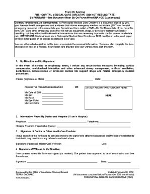 Arizona Prehospital Medical Care Directive