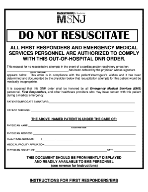 Out-of-Hospital Do Not Resuscitate Order