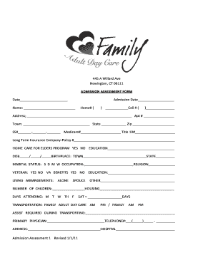 Admission Assessment Form for Elders