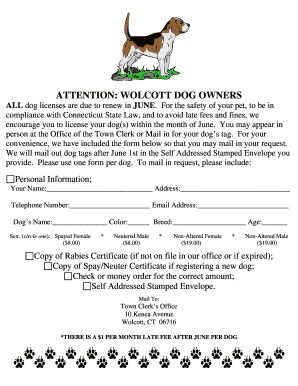 Wolcott Dog License Renewal Form