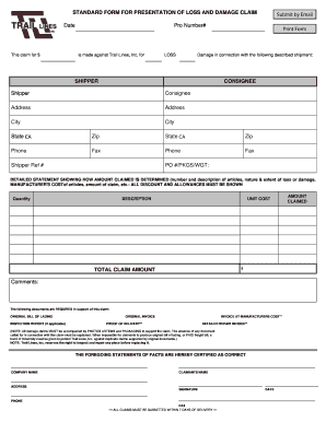 Standard Form for Presentation of Loss and Damage Claim