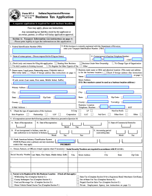 Indiana Business Tax Application Form BT-1