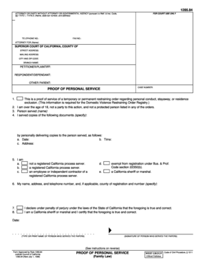California Proof of Personal Service Form 1285.84