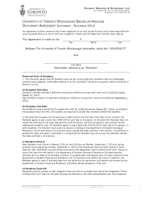University of Toronto Mississauga Bachelor Housing Occupancy Agreement