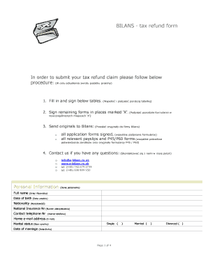 Bilans UK Tax Refund Form