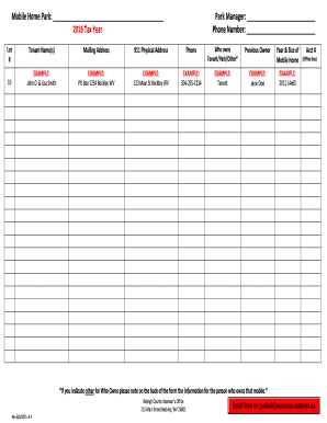 Mobile Home Park Tenant Information Form