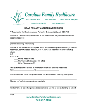 HIPAA Privacy Authorization Form