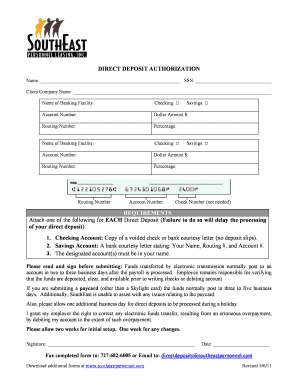Direct Deposit Authorization Form