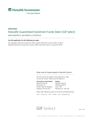 Manulife Guaranteed Investment Funds Application