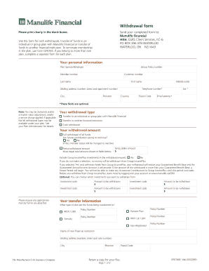 Manulife Financial Withdrawal Form