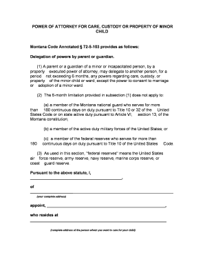 Montana Minor Power of Attorney