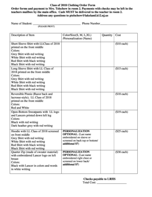 Class of 2018 Clothing Order Form Order forms and payment - lakeland k12 nj