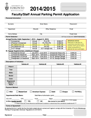 Faculty Staff Annual Parking Permit Application