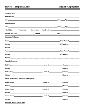 Bill of materials template - RDI TampaBay Inc Dealer Application - rdi