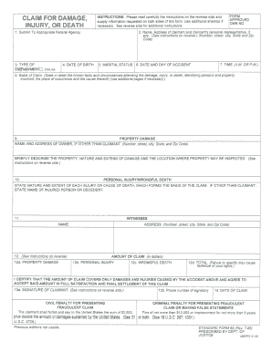 Standard Form 95 Claim for Damage