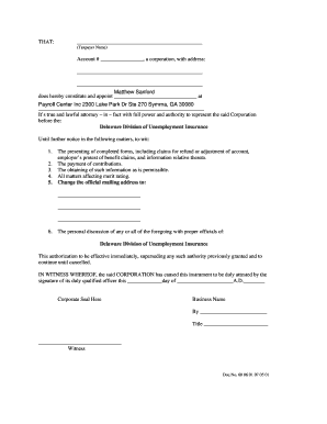 Delaware Unemployment Insurance Power of Attorney
