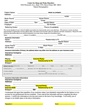 Patient Demographics and Insurance Form