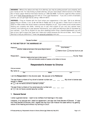 Respondent's Answer to Divorce