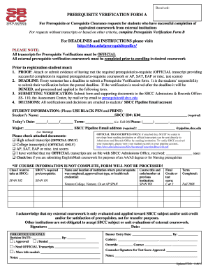Prerequisite Verification Form A