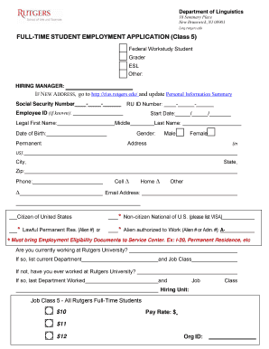 Rutgers University Full-Time Student Employment Application