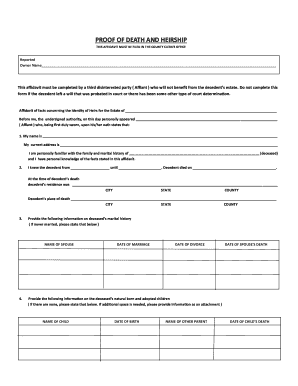 Proof of Death and Heirship Affidavit