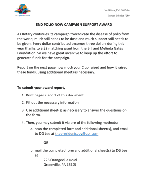 End Polio Now Campaign Support Award Reporting Form