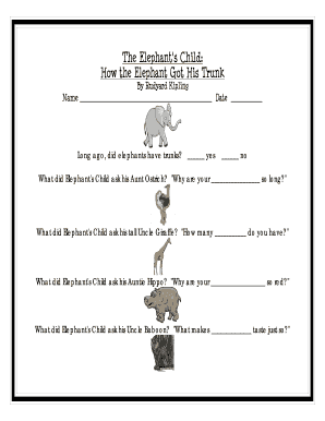 The Elephant's Child Reading Comprehension Form