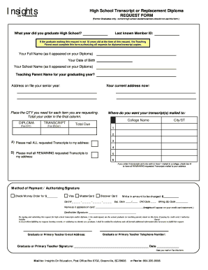 High School Transcript or Replacement Diploma Request Form