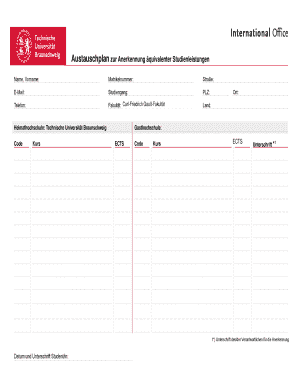 Austauschplan zur Anerkennung äquivalenter Studienleistungen