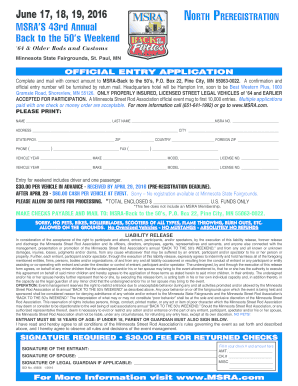 MSRA Back to the 50’s Weekend Entry Application