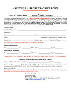Asheville Airport Transfer Form