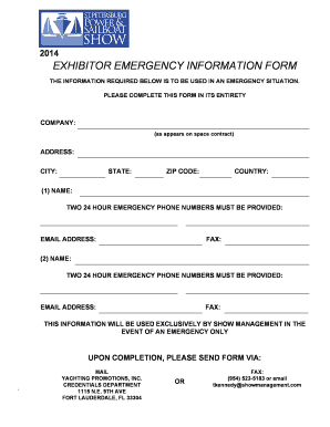 Exhibitor Emergency Information Form