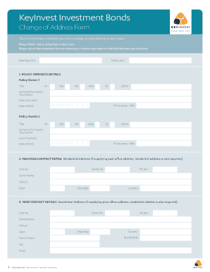 KeyInvest Investment Bonds Change of Address Form