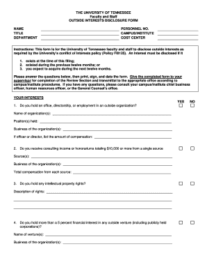 Conflict of interest disclosure form-faculty and staff