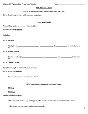 Water and Properties of Liquids Worksheet