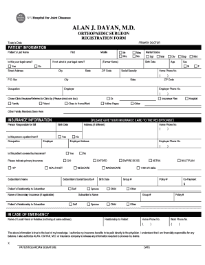 Patient Registration Form for Orthopedic Surgeon